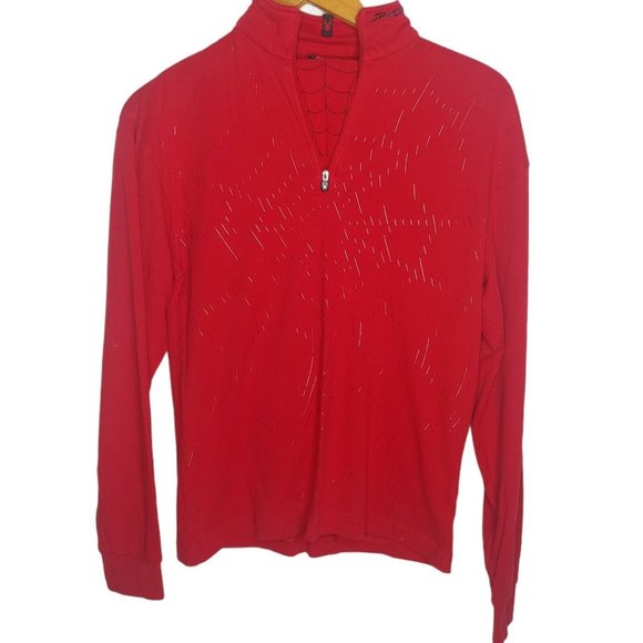 Spyder Mens Small Base Layer Shirt Red Pullover Webbed 1/4 Zip Long Sleeve - Picture 1 of 10